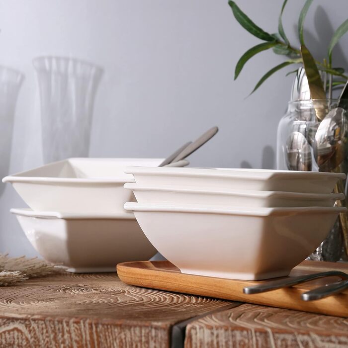 Серія Blance, 6 шт. Кремово-білі порцелянові миски Набір мисок Пластівці Десертні миски Миска 14,5X14,5X6 см Миска з 6 предметів