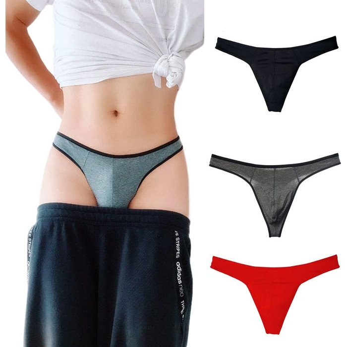 Стрінги чоловічі RSLOVE, бавовна, T-подібна спинка, чорний/сірий/червоний, 3 шт.