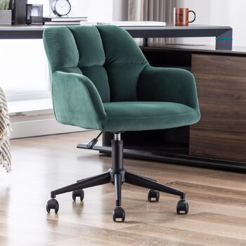 Оксамитове офісне крісло з колесами, обертове крісло, регульоване по висоті робоче крісло, товста спинка, зручне офісне крісло для домашнього кабінету, спальня, зелений