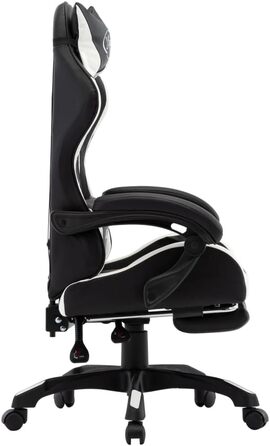 Геймерське крісло з підставкою для ніг, підголівником, поперековою опорою, офісне крісло, обертове крісло, крісло керівника, письмове крісло, спортивне сидіння, гоночний стиль, біла та чорна штучна шкіра