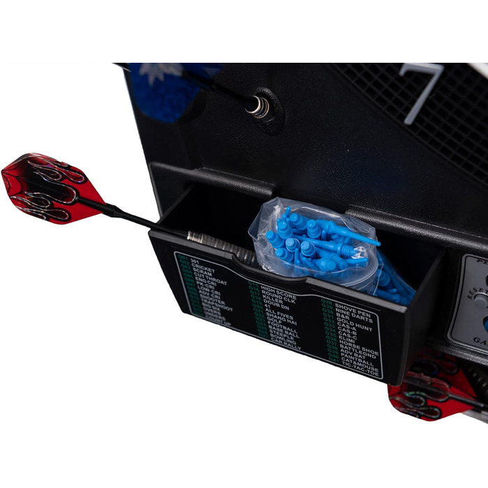 Електронна мішень для дартсу преміум-класу Silver з високим рівнем гри, 41 гра, професійний дизайн для турнірів на 2 лунки, світлодіодні дисплеї, включаючи 12 м&39яких дротиків