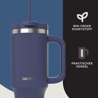 Термос Contigo 1200 мл з ручкою та трубочкою Термос з нержавіючої сталі з кришкою Зберігає напої прохолодними протягом 29 годин Дорожня кружка Термокружка Індиго без BPA