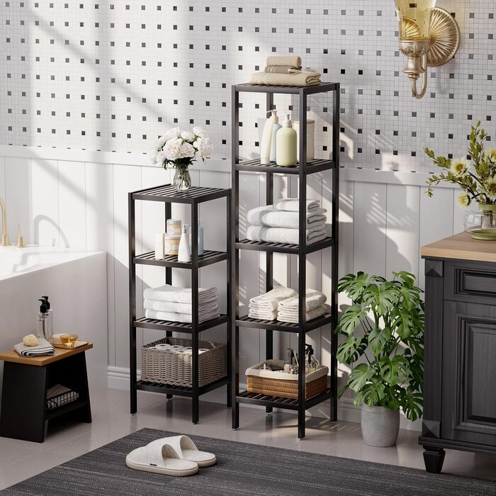 Полиця для зберігання у ванній кімнаті, 5 рівнів, бамбукова полиця, органайзер, багатофункціональна полиця для вітальні, спальні, кухні (чорна) 5 рівнів чорного кольору