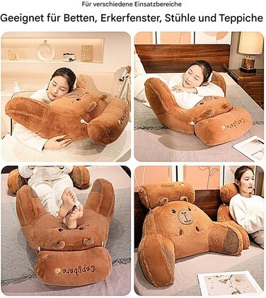 Універсальна подушка для читання для ліжка Ергономічна подушка для спини Capybara Design - з підлокітниками та подушкою для спини для ліжка - для дорослих, дітей, дивана, сну, сидіння, перегляду телевізора, відпочинку, 70*50 см