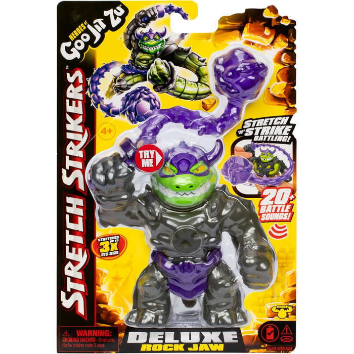 Герої Goo Jit Zu Stretch Strikers Deluxe Hero Pack Rock Jaw, еластична фігурка з понад 20 чудовими бойовими звуками