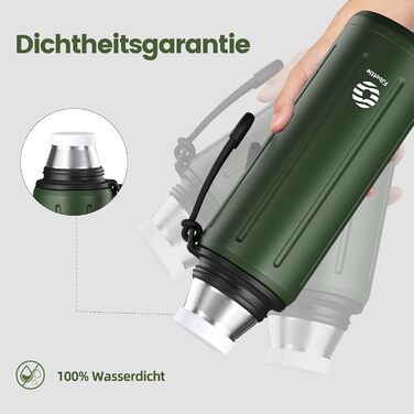 Термос з чашкою, 1 літр (зберігає холод 72 години та гарячий 24 години) Термопляшка для кави та чаю, зі знімним дном та фільтром, підходить для подорожей, офісу та школи (зелена)