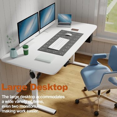 Електрично регульований по висоті стіл, 160 x 80 см, комп&39ютерний стіл з функцією пам&39яті, ергономічний стіл для роботи стоячи, з гачками та сумкою для зберігання, офісний стіл, білий 160 x 80 см