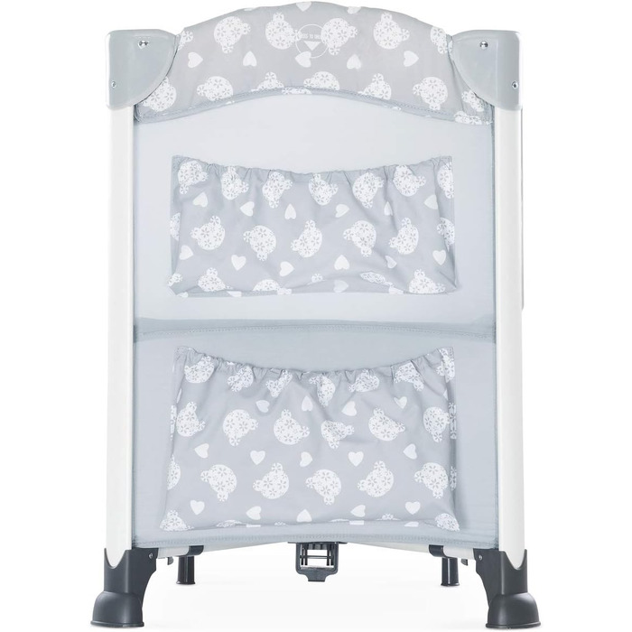 Ліжечко-колиска Hauck Baby Sleep N Care Plus Travel Bed Crib, від народження до 9 кг, з відкидною бічною панеллю, відділенням для зберігання та 2 кишенями, компактно складається, включаючи сумку для перенесення складну основу (Teddy Grey) Sleep N Care Plu