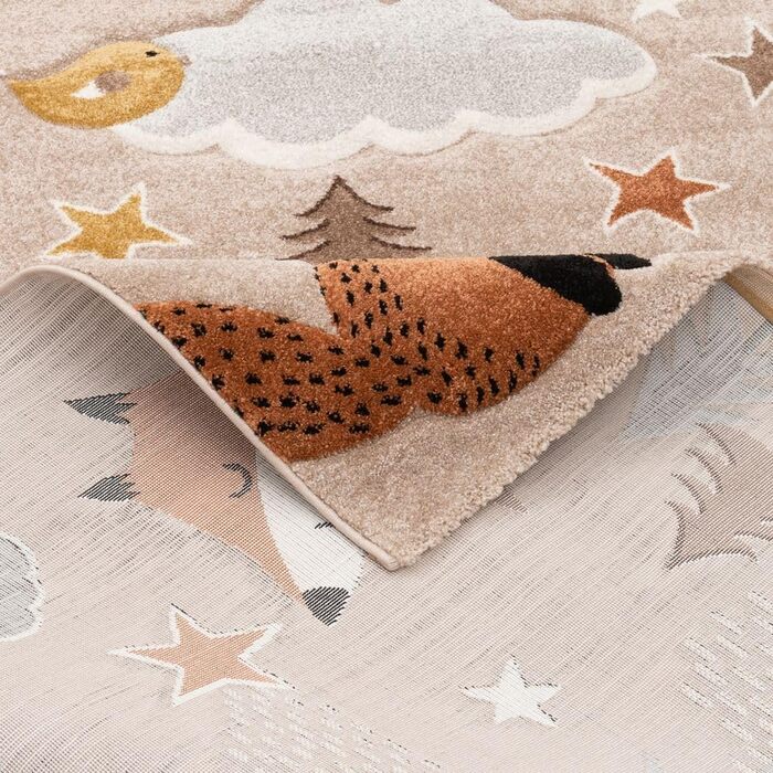 Килимок для дитячої кімнати Pergamon з коротким ворсом Maui Kids Fox and Bear Beige Brown в 5 розмірах 120 х 170 см