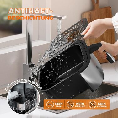 Фритюрниця IKAR Cube XXL 7 л сімейного розміру, фритюрниця 10-в-1, фритюрниця без олії, фритюрниця з сенсорним дисплеєм, можна мити в посудомийній машині, тиха, 4-6 порцій, нержавіюча сталь чорна