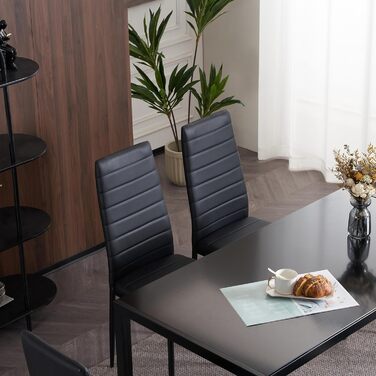 Кухонні стільці LEADZM, Набір із 4 обідніх стільців із високою спинкою, Водонепроникні для їдальні та кухні, Обідній стілець 120 кг (Чорний, Комплект із 4) Комплект із 4 предметів Чорний