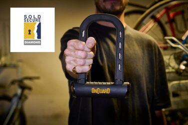 Замок OnGuard RockSolid U-подібний стійкий до кутових шліфувальних машин (8,9 см x 17,5 см) для велосипедів, мотоциклів, мотоспорту скоба 14 мм, механізм блокування X4P, легкий, 5 ключів у комплекті, захист від крадіжки