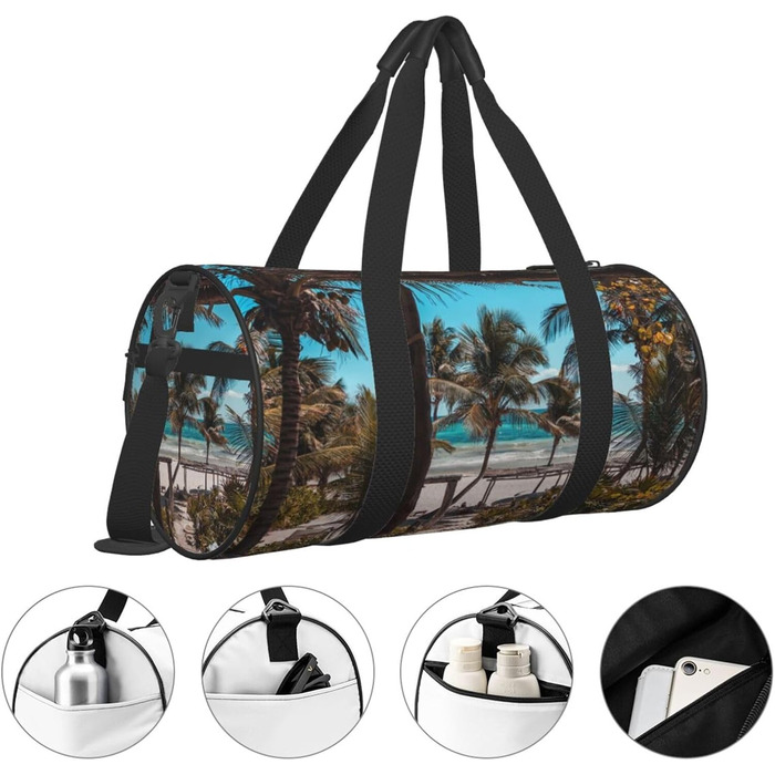 Спортивна сумка, дорожня сумка, пляжна сумка, з пальмами, принт, сумка на нічліг, чорна, універсальний розмір