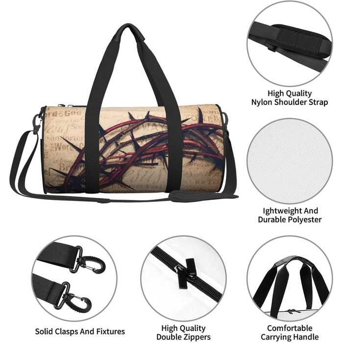 Дорожня сумка зі зміїної шкіри, кругла, великої місткості, легка та міцна, ідеальний подарунок для походів, відпустки, ділових поїздок та іншого, з орнаментом Корона терня, універсальний розмір