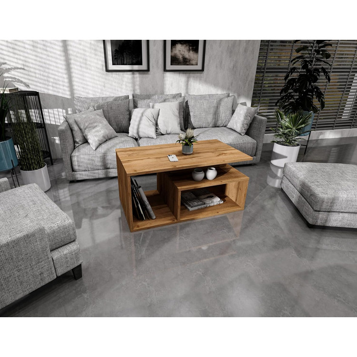 Журнальний столик з відділенням для зберігання речей 90x50x44 см Сучасний стіл для вітальні в ретро-лофт-дизайні Міцний диванний столик, міцний та стійкий до подряпин Дуб Вотан