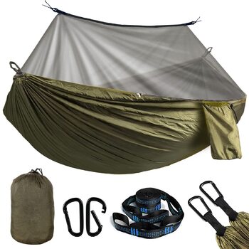 Гамак з москітною сіткою та брезентом, вуличний гамак вантажопідйомністю 300 кг, підвісний гамак для кемпінгу, москітна сітка, дорожні ремені для гамака, кріплення, мішок для бівуака, аксесуари, надлегкий набір 275140 см