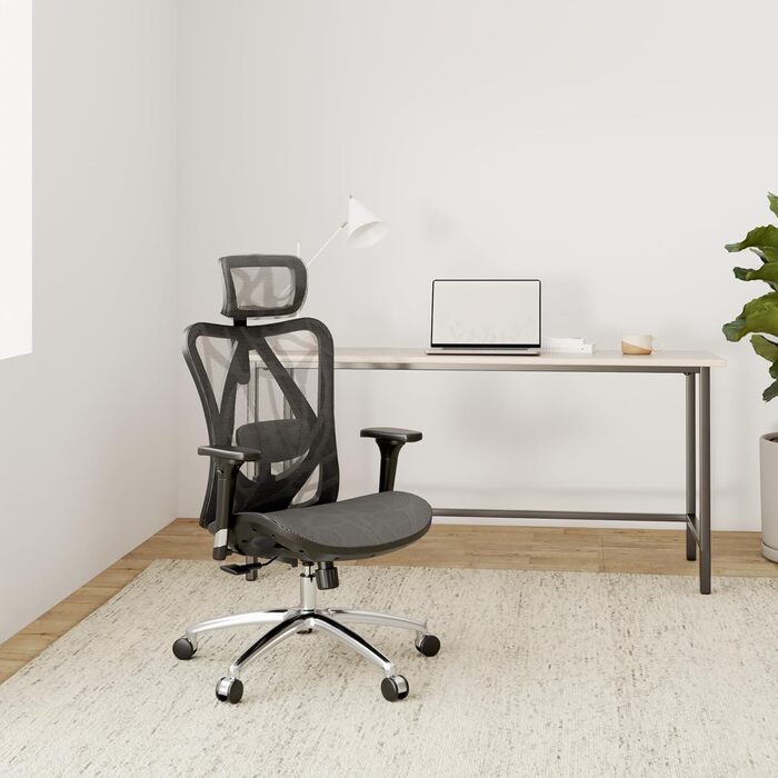 Ергономічне офісне крісло SIHOO, крісло керівника з 3D-регульованими підлокітниками та поперековою опорою, високою спинкою з приємної на дотик сітки, письмове крісло з вантажопідйомністю до 150 кг/330 фунтів (сіре)