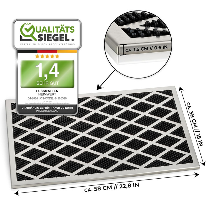 Високоякісний килимок для вулиці з нержавіючої сталі, стійкої до іржі Знімна рама з нержавіючої сталі Гумовий килимок для вловлювання бруду Легко чиститься Ідеально підходить для вхідних дверей 58 x 38 см
