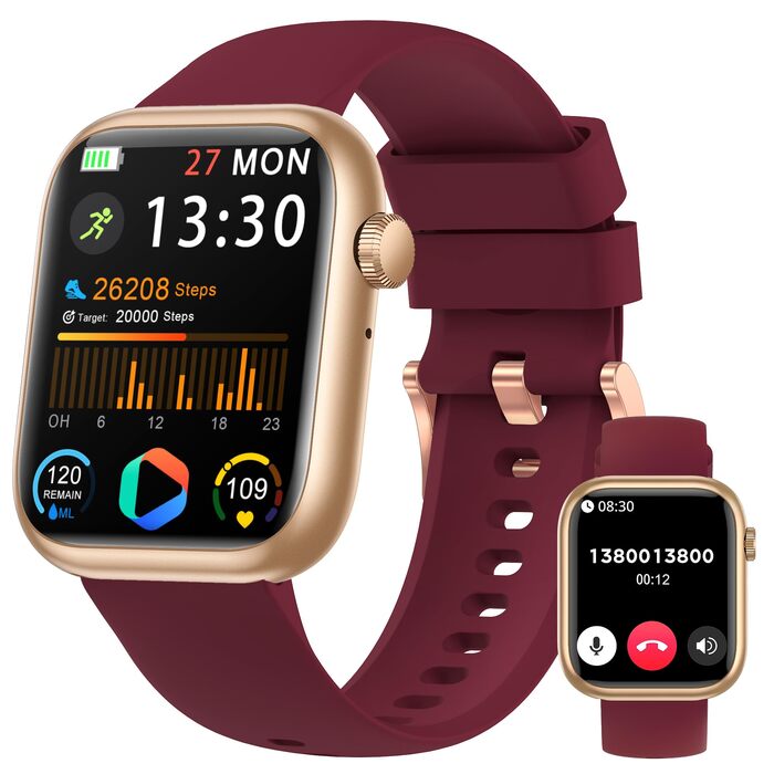 Розумний годинник для чоловіків та жінок, 1,83-дюймовий HD фітнес-трекер з крокоміром/монітором артеріального тиску/монітором серцевого ритму/функцією телефону, трекер сну, 120 спортивних режимів, водонепроникний фітнес- та спортивний годинник IP68 для iP