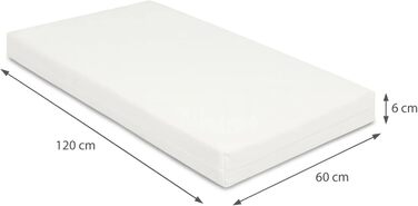 Звичайне дитяче ліжко, дитяче ліжко, ліжко для малюків Timmi з матрацом, виготовлене з масиву дерева, 3 положення регулювання висоти, 60x120 см, біле