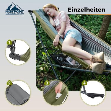 Гамак для кемпінгу HIGH POINT SPORTS, гамак для вулиці зі знімним сонцезахисним тентом, вантажопідйомність 250 фунтів, міцний портативний гамак з дорожньою сумкою для саду, приміщень, балкону, патіо, кемпінгу, зелений