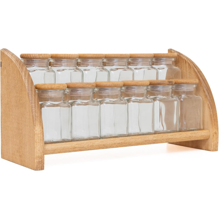 Підставка для спецій, полиця для спецій, підставка для спецій, букова деревина з 12 скляними банками для спецій