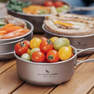 Набір титанових каструль та мисок Boundless Voyage зі складною ручкою, портативний посуд для кемпінгу на свіжому повітрі, тарілки та блюдця, столовий посуд Ti1096T