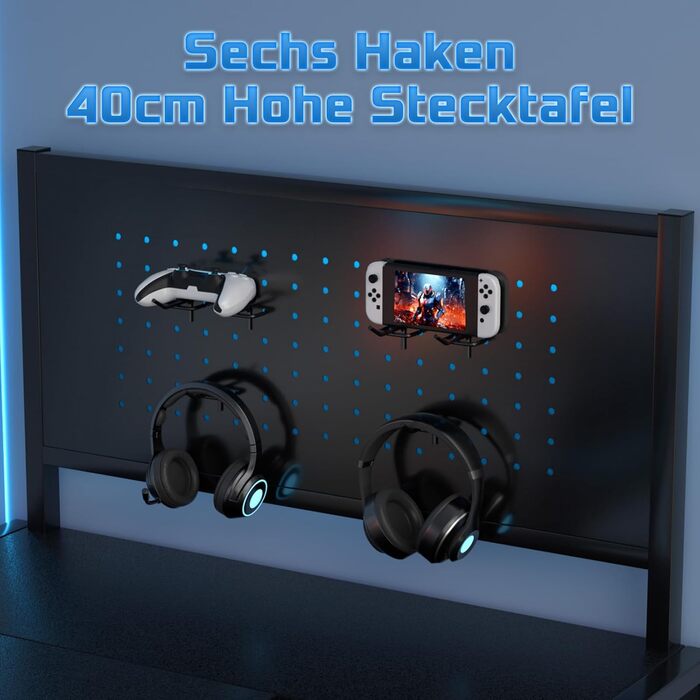 Г-подібний кутовий стіл, 125x70 см з шухлядами та перфорованою дошкою, регульована по висоті бічна панель, ергономічний ігровий стіл висотою 75 см, для домашнього офісу, потокового відео та ігор, чорний