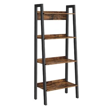 Полиця, 4-ярусна книжкова шафа, шафа для зберігання на ніжках, офіс, вітальня, спальня, кухня, індустріальний стиль, коричневий/чорний LLS054X01 Рустикальний коричневий чорний 34 x 56 x 137,5 см