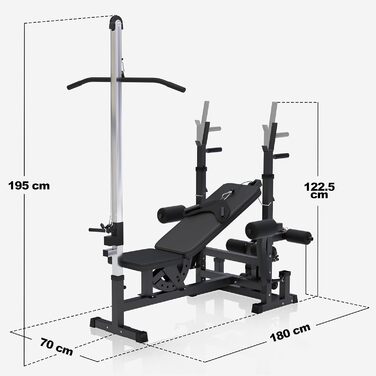 Багатофункціональна лава для штанги з регульованою стійкою для штанги, вежею для тяги найширшого хвата, верстатами &quotметелик&quot, згиначами ніг, чорний або білий колір - тренувальна лава, фітнес-станція, станція для тренувань