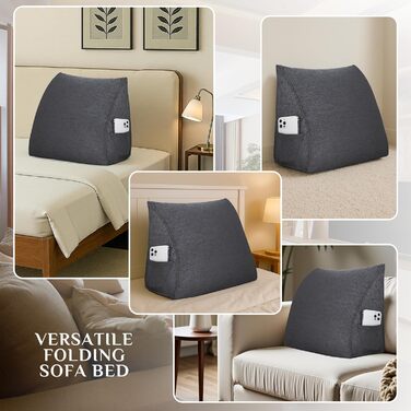 Трикутна клиноподібна подушка - Зручна лляна спинна подушка для читання або сидіння, універсальна опорна подушка для дивана, ліжка та відпочинку (Ma Grey, 45x20x35 см) Ma Grey 45x20x35 см