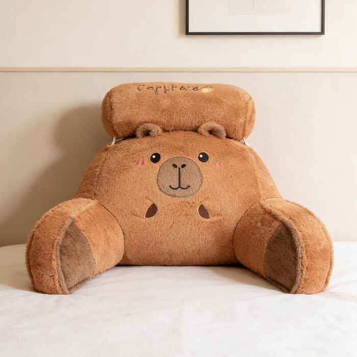 Звичайна подушка для читання з візерунком капібари, тканина, приємна для шкіри, 60 x 40 см, ергономічна спинка, подушка для читання, вбудовані підлокітники, для дітей та дорослих, що сидять у ліжку 60*40 см