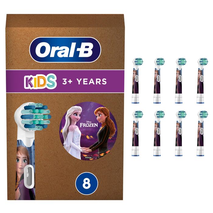 Насадки для дитячої електричної зубної щітки Oral-B Pro Kids Frozen оригінальні змінні насадки, надзвичайно мякі щетинки, для дітей від 3 років білі, 8 шт.