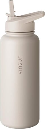 Пляшка для води Vinsun з нержавіючої сталі, бежева, 1 л - герметична, підходить для газованих напоїв, без BPA - трубочка, носик для пиття, термопляшка для спорту, активного відпочинку та школи, 1000 мл, бежевий