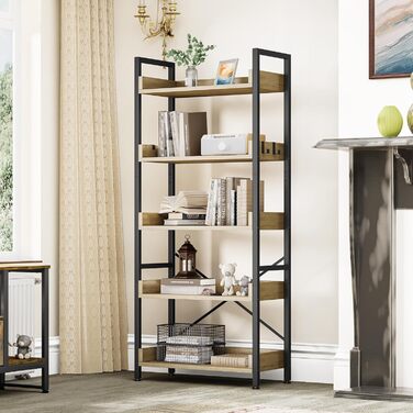 Ярусна книжкова полиця, висока, вузька, тонка дерев&39яна полиця, промисловий склад для вітальні, домашнього офісу дубове покриття (30Г x 64Ш x 160В см), 5-