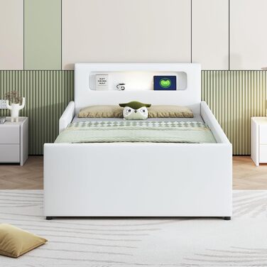 Молодіжне ліжко Dolaman Modern 90x200 см м'яке ліжко з основою, ліжко з рейковою рамою та місцем для зберігання, м'яке узголів'я з