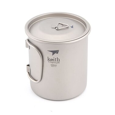 Титанова чашка для пиття Keith Ti3203, зі складними ручками, з одною стінкою, для активного відпочинку, кемпінгу, подорожей, досліджень, портативна, 400 мл