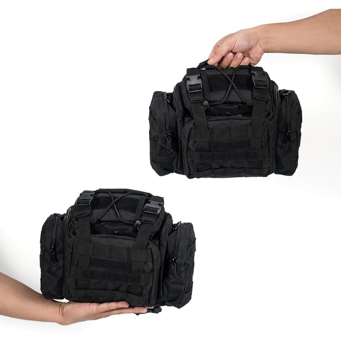 Сумка для рибальських снастей Dr.Fish із кількома кишенями та ременем через плече, водонепроникна сумка для риболовлі, походів, полювання, кемпінгу, подорожей, чорна (менший розмір)