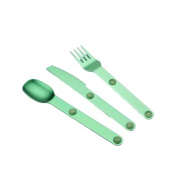 Універсальний набір магнітних столових приборів із 3 предметів кемпінгова ложка, виделка, ніж, портативне дорожнє начиння для пікніка, легкі алюмінієві інструменти для харчування на свіжому повітрі (зелений)