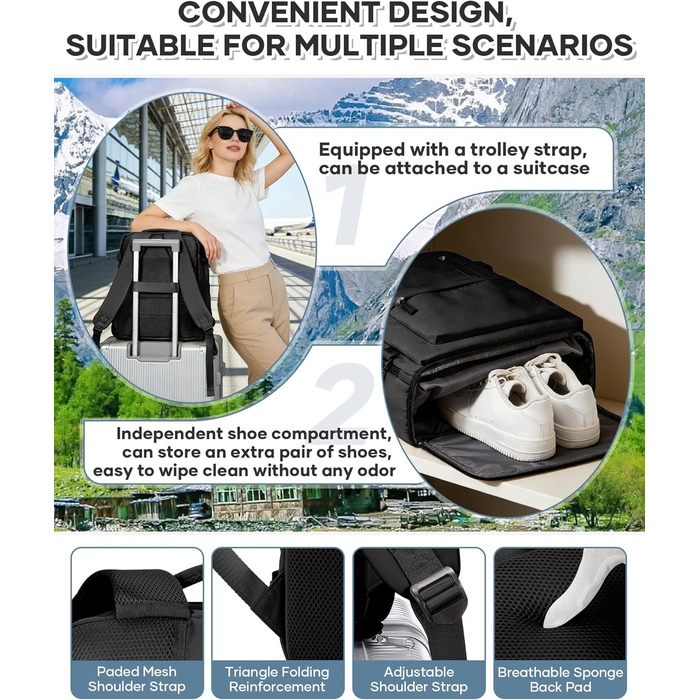 Вакуумний рюкзак BJLFS, ручна поклажа Ryanair 40x30x20, великий дорожній рюкзак, ручна поклажа для літака, рюкзак з подушкою безпеки та вакуумним насосом, сумка для літака з вакуумною системою, ручна поклажа для 14-дюймового ноутбука A01-чорний Ryanair/Wi