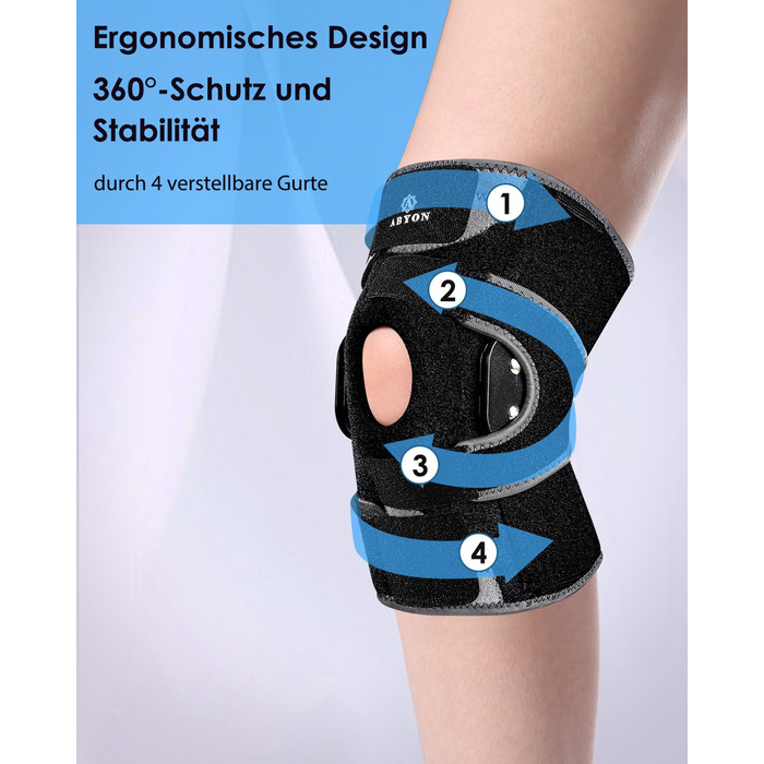 Колінний бандаж ABYON для жінок та чоловіків з металевими шинами, гелевою підкладкою для надколінка, ремінець 360, для розривів меніска, травм зв&39язок, передньої хрестоподібної/маскульної зв&39язки, відновлення після артриту та операцій, біговий середні