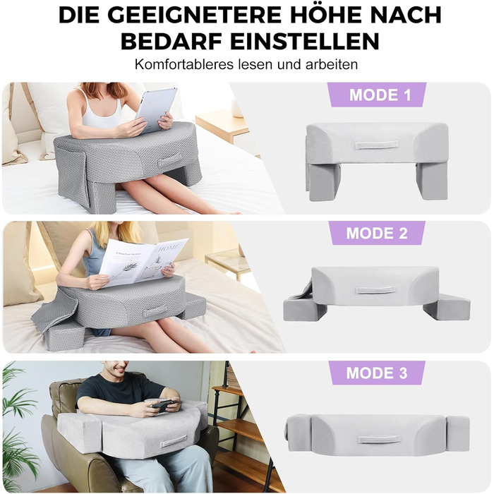 Подушка для читання на колінах Babenest 26D Sponge Play, регульована по висоті подушка для книг з боковими кишенями для зберігання, подушка для колінного столу для дорослих, місце на ліжку, підлозі, дивані (оксамит)