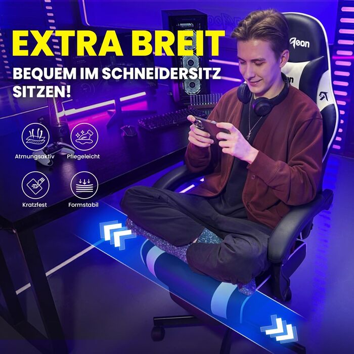 Ігрове крісло - Ергономічне ігрове крісло з підставкою для ніг, підголівником та поперековою опорою, регульоване по висоті, м&39яке, вантажопідйомність 150 кг, крісло для ПК, обертове крісло, чорне