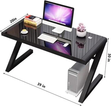 Комп&39ютерний стіл із загартованого скла з металевим каркасом у формі літери Z Сучасний ігровий стіл для домашнього офісу, студентського столу, особистого робочого простору, білий, 39 дюймів