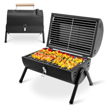Портативний гриль-барбекю, вугільний гриль, складний кемпінговий гриль, двосторонній гриль-коптильня для використання на свіжому повітрі та в саду, кемпінгу, походів, пікніка, чорний