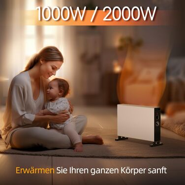Конвекційний обігрівач, електричний обігрівач, радіатор, кімнатний обігрівач потужністю 1000 Вт/2000 Вт з регульованим режимом для спальні, кухні, офісу, енергоефективний безшумний обігрівач