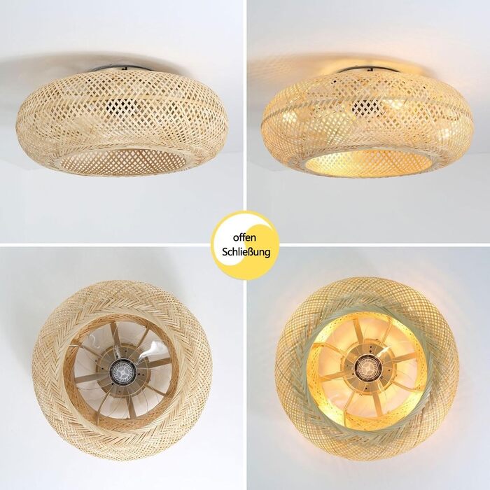 Стельовий вентилятор з підсвічуванням і пультом дистанційного керування Тихий E27 ретро бамбуковий стельовий світильник з вентилят