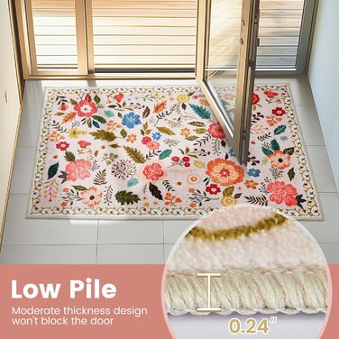 Килим для передпокою, який можна прати, доріжка з коротким ворсом, вінтажний квітковий візерунок, низький ворс, килим для вітальні, м&39який килимок для приліжкової підлоги, килимок/декор/спальня/дитяча кімната, 80x150 см, бежевий/рожевий, прямокутний 80 