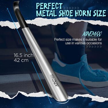 Довгий металевий ріжок для взуття, довгий ріжок для взуття з нержавіючої сталі, 42 см міцний великий ріжок для взуття, упаковка з