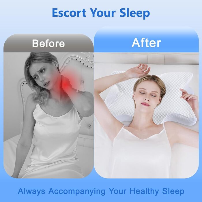 Подушка для шиї Teemour, подушка з піни з ефектом пам&39яті, подушка для сну на боці, спині та животі - подушка для сну на боці з підтримкою шиї, дихаюча та знімна (біла)